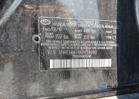 2019 Hyundai Sonata Limited из США, поврежденный, VIN 5NPE34AF8KH774980